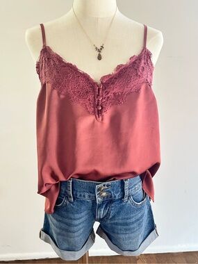 Abercrombie & Fitch Mauve Satin Lace Trim Camisole Y2K Slip Tank Top XL
